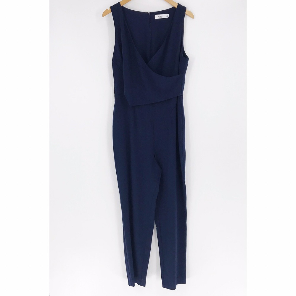 Ali Jay Jumpsuit Sleeveless Blue Slim Leg Asymmetrical Surplice Womens Large